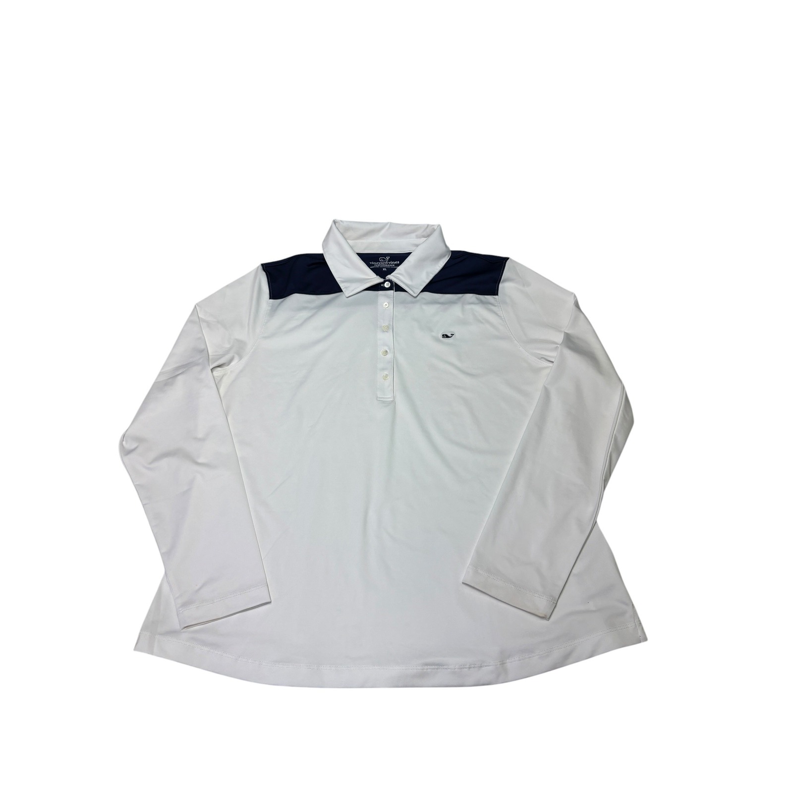 Vineyard Vines Performance Mens Xl Long Sleeve Polo Shirt White Navy Blue Golf